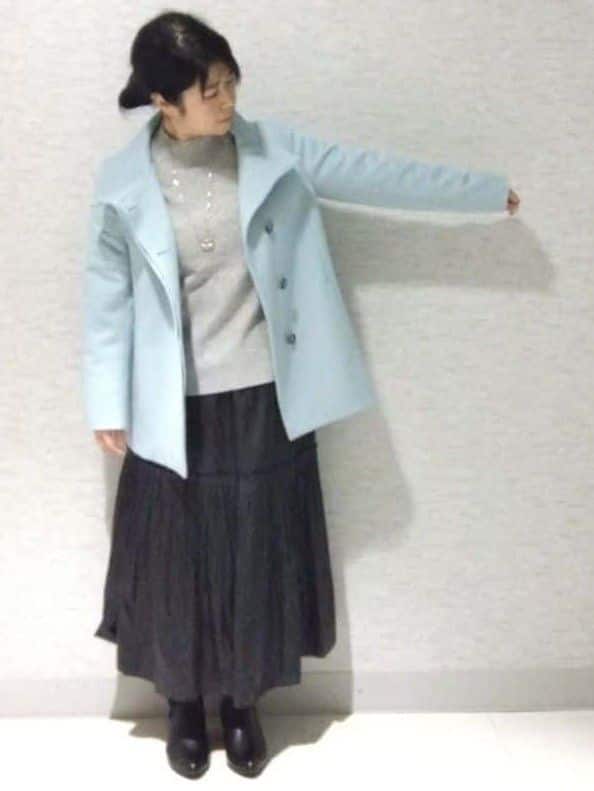 sakoさんの「Reflect｜【SS-4Lサイズ／衿が顔に当たらない◎】スタンドネックミドルコート」を使ったコーディネート