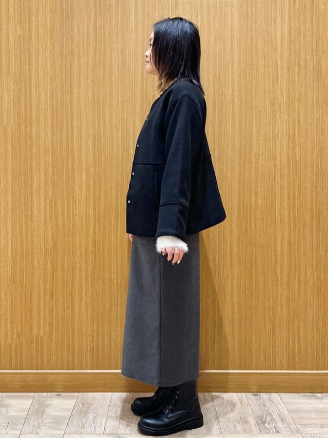 aさんの「OPAQUE.CLIP｜ウールライクメルトンノーカラーコート【洗濯機洗い可】」を使ったコーディネート