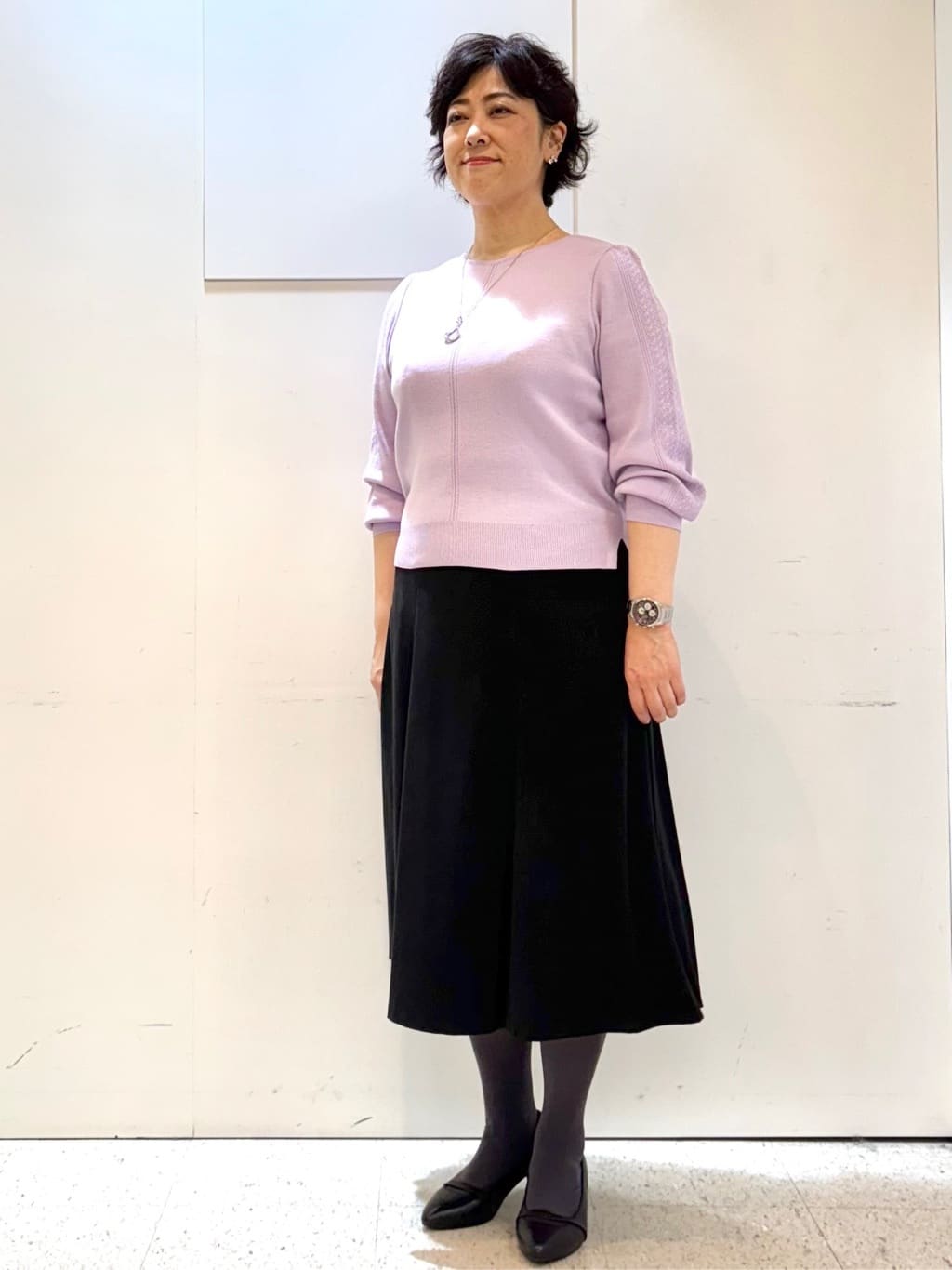 ヤスコさんの「Reflect｜【選べる8色／スカートにもパンツにも◎】ウール混ボートネックニット」を使ったコーディネート