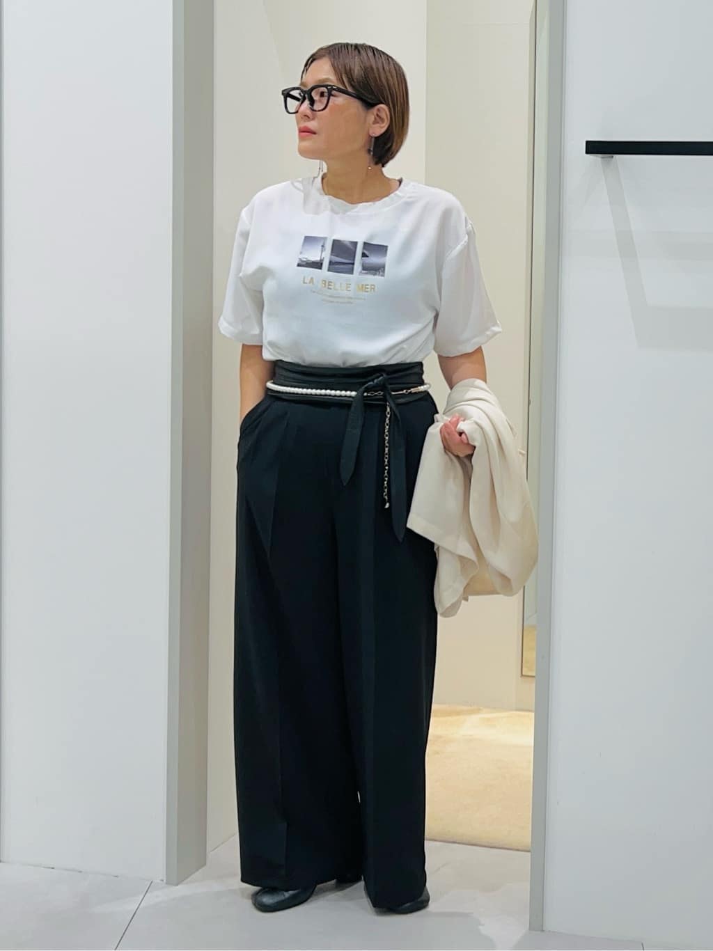 タナさんの「THE SHOP TK｜ドルマン半袖ジャケット【洗える】」を使ったコーディネート
