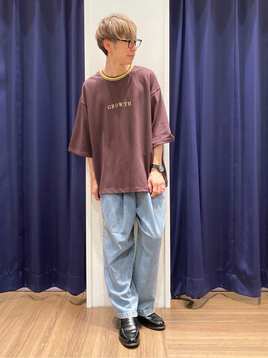 つーじーさんの「THE SHOP TK｜配色刺繍6分袖Tシャツ 【ビッグシルエット／洗濯機OK】」を使ったコーディネート