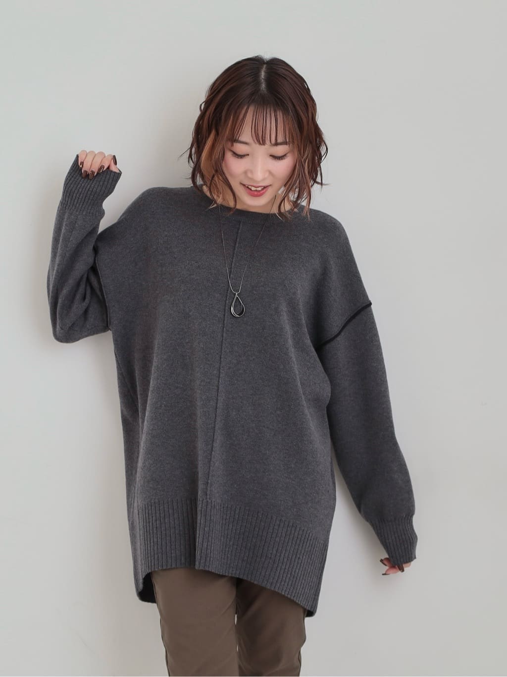 𝐜𝐡𝐢𝐤𝐚さんの「SHOO･LA･RUE｜【洗濯機可/毛玉レス】上品に体型カバー チュニックニットワンピース」を使ったコーディネート