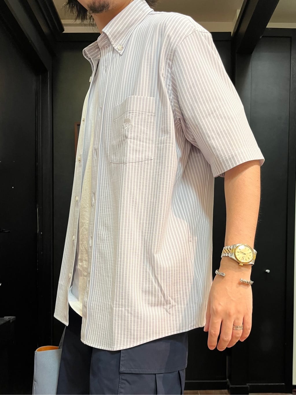 KUROさんの「TAKEO KIKUCHI｜【COOL CITY WEAR】ストライプジャージ ボタンダウンシャツ /接触冷感」を使ったコーディネート