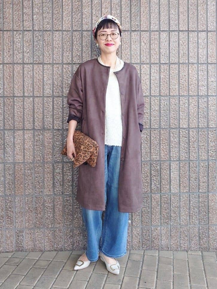 MUTSUKOさんの「UNTITLED｜【洗える/軽羽織り】マシュマロタッチ　スエード調コート」を使ったコーディネート
