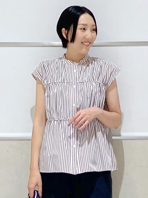eriko さんの「Dessin｜【洗える】ストライプ柄ギャザーブラウス」を使ったコーディネート