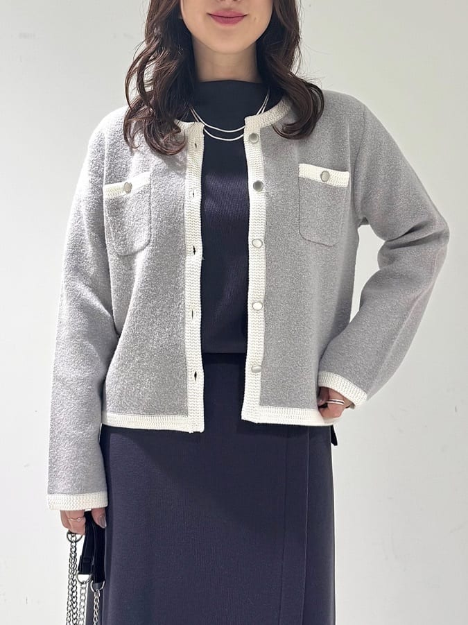 そんさんの「INDIVI｜【ミニブークレ素材】ジャケットライクカーディガン」を使ったコーディネート