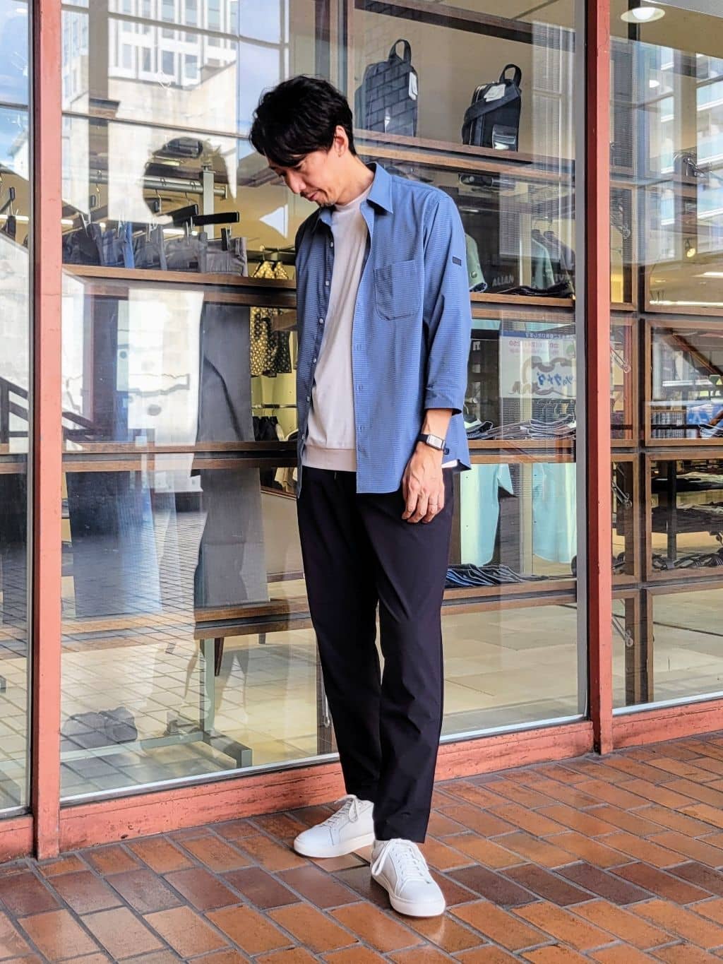 piroyaさんの「TAKEO KIKUCHI｜【COOL CITY WEAR】DotAir（R）サッカー シャツ」を使ったコーディネート