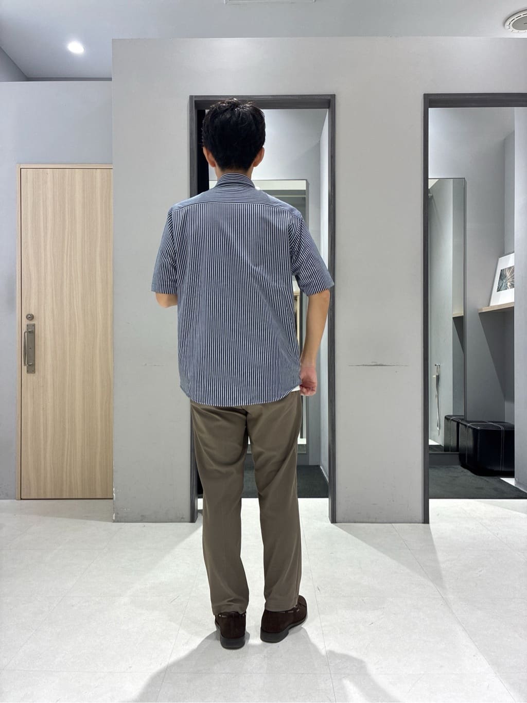 わいずみさんの「TAKEO KIKUCHI｜【COOL CITY WEAR】ストライプジャージ ボタンダウンシャツ /接触冷感」を使ったコーディネート