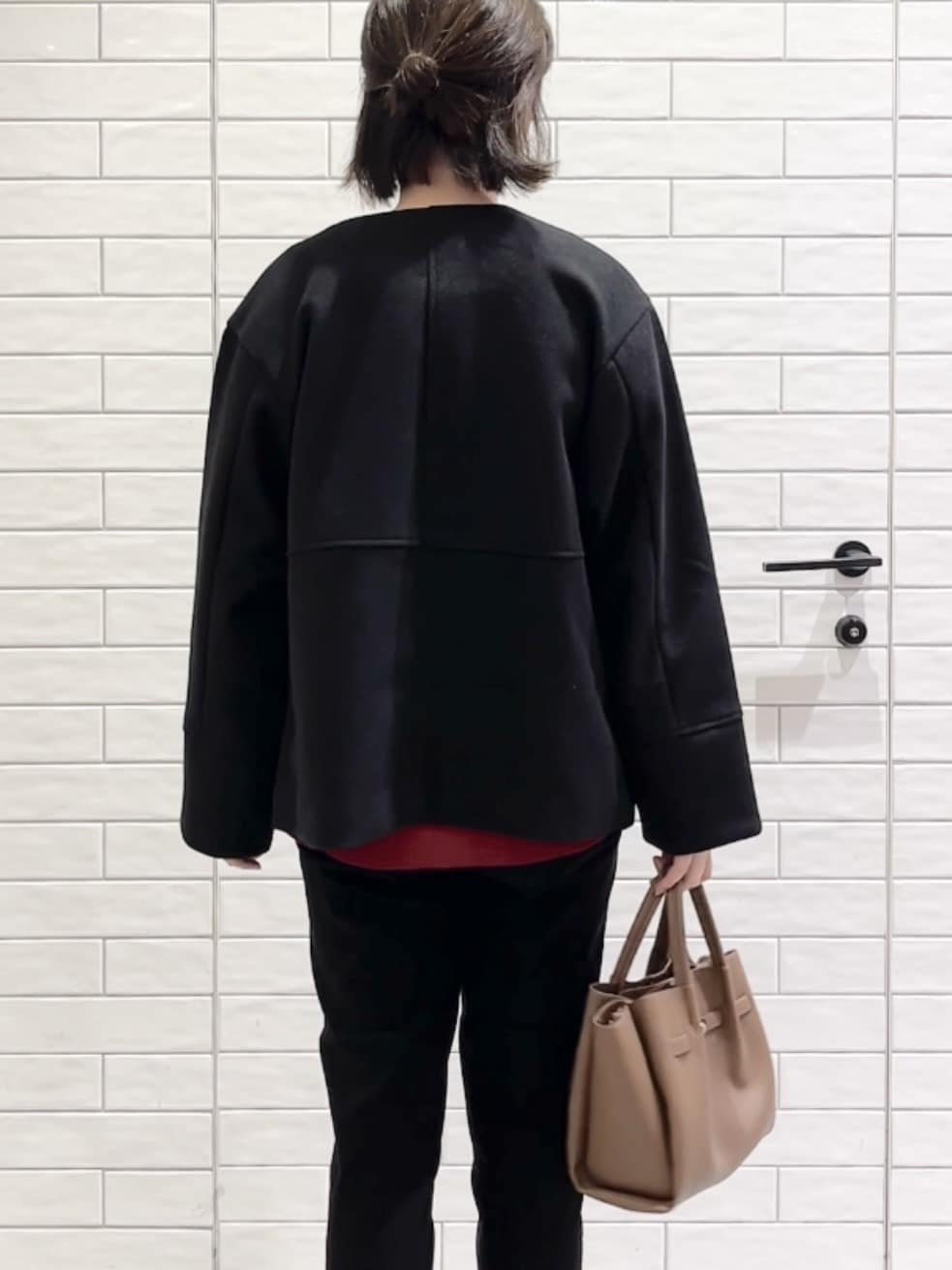 しおりさんの「OPAQUE.CLIP｜ウールライクメルトンノーカラーコート【洗濯機洗い可】」を使ったコーディネート