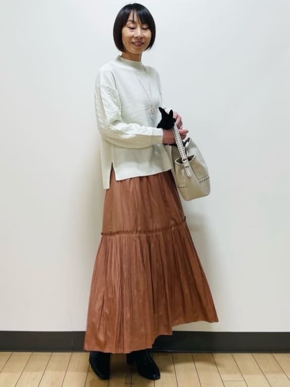 Riiさんの「Reflect｜【腰周りすっきり◎】プリーツギャザースカート」を使ったコーディネート