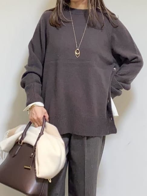 tomoさんの「UNTITLED｜【日本製／通勤／フォーマル】カシミヤ混ノーカラーコート」を使ったコーディネート
