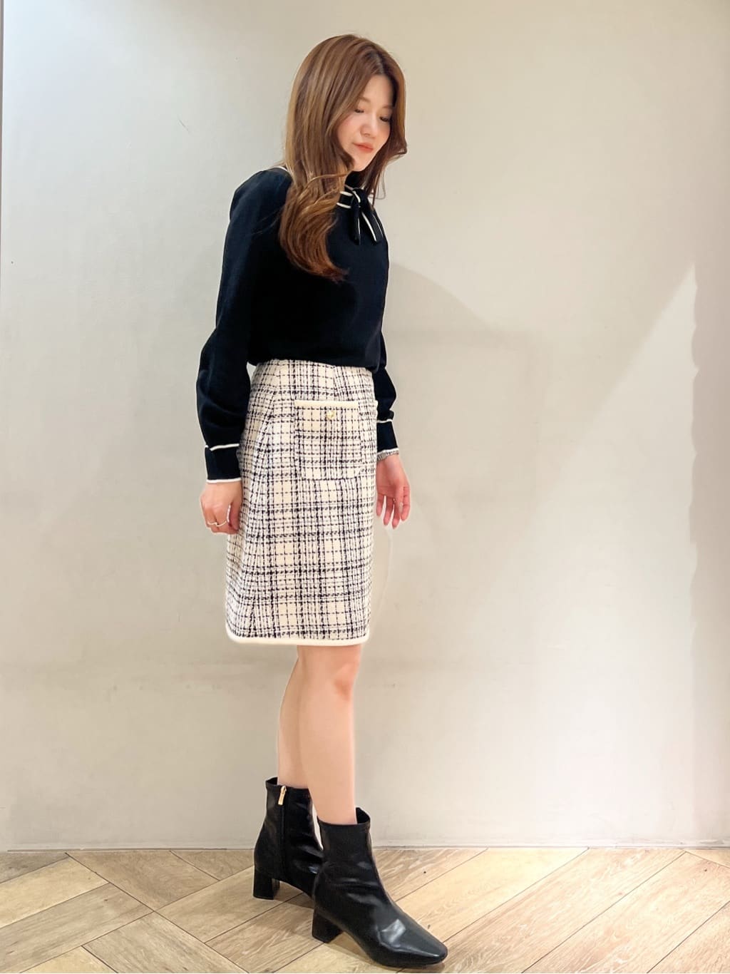nanaさんの「index｜サイドリボンバイカラーニット【洗濯機OK】」を使ったコーディネート