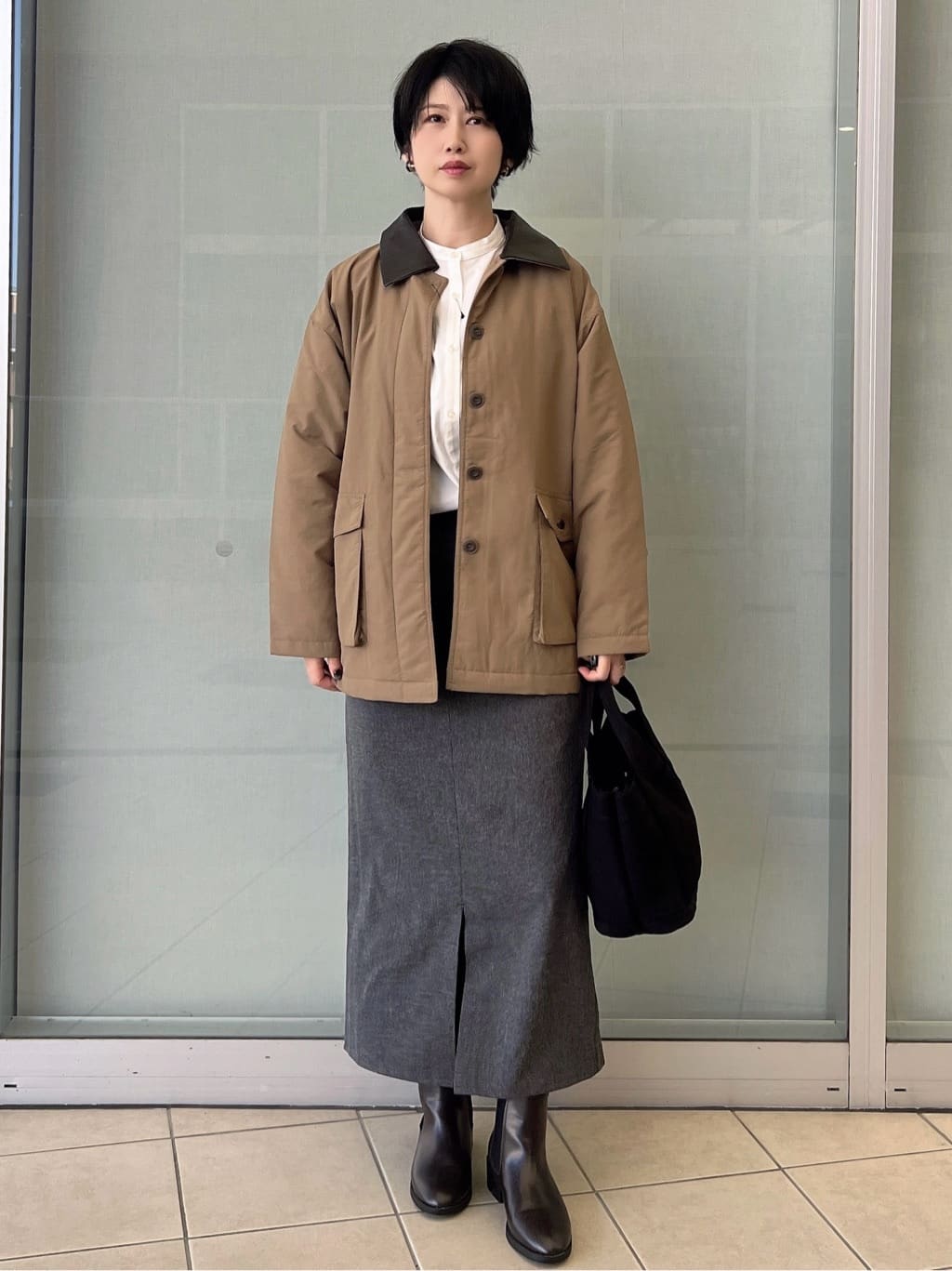 yo-koさんの「OPAQUE.CLIP｜《CLASSY掲載》ステンカラー中綿コート【洗濯機OK】」を使ったコーディネート
