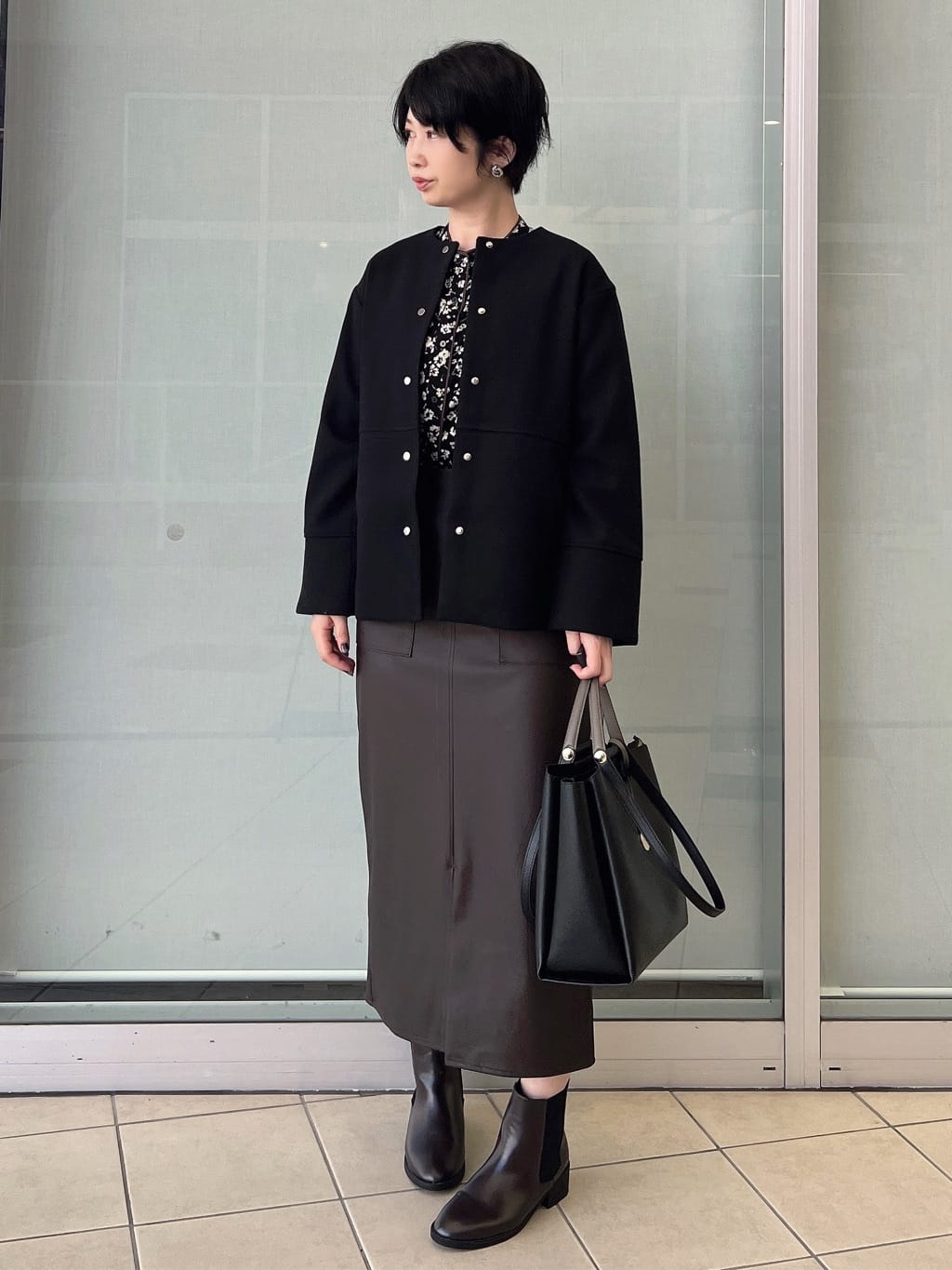 yo-koさんの「OPAQUE.CLIP｜ウールライクメルトンノーカラーコート【洗濯機洗い可】」を使ったコーディネート