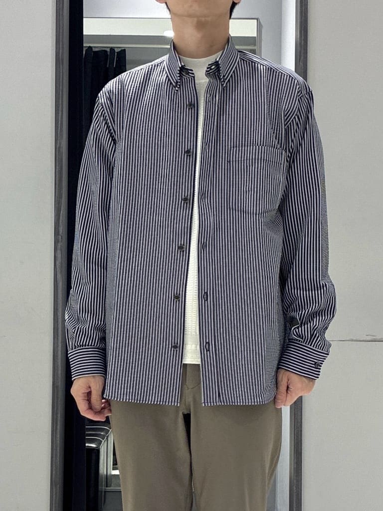 わいずみさんの「TAKEO KIKUCHI｜【抗菌防臭/シーズンレス】シアサッカー ジャージシャツ」を使ったコーディネート