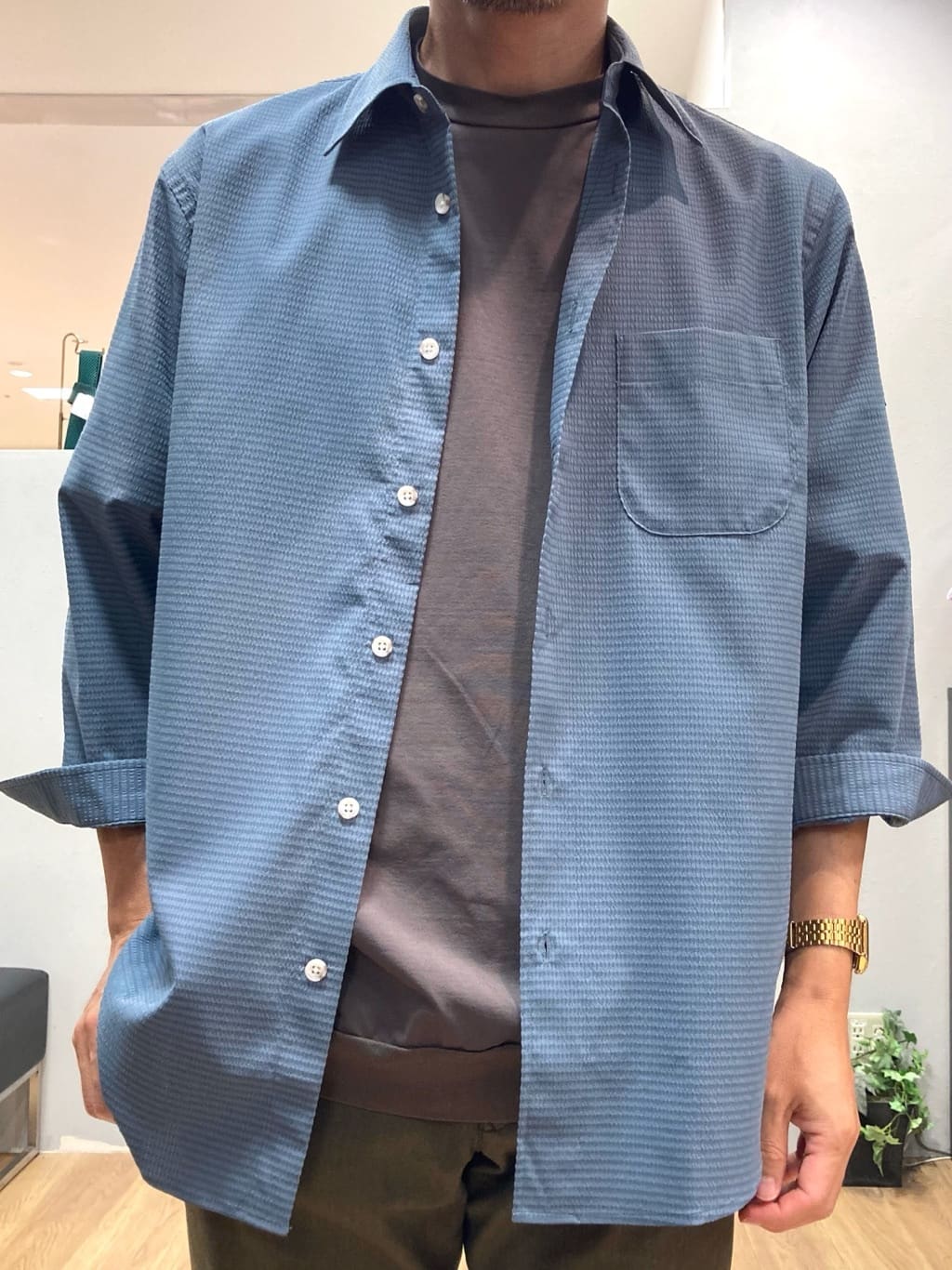 シュンさんの「TAKEO KIKUCHI｜【COOL CITY WEAR】DotAir（R）サッカー シャツ」を使ったコーディネート