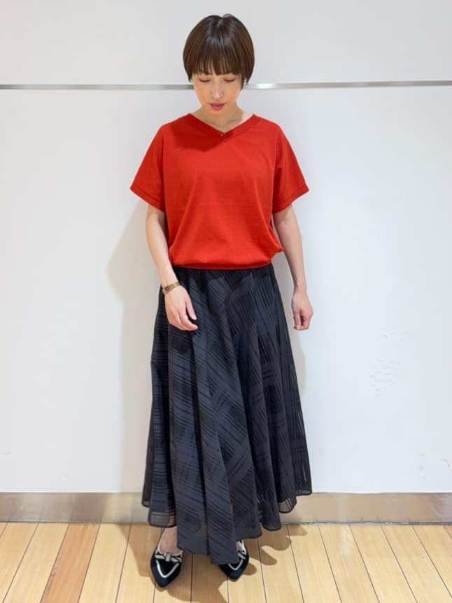 あやさんの「UNTITLED｜【セットアップ可/後ろウエストゴム】シアーチェックスカート」を使ったコーディネート