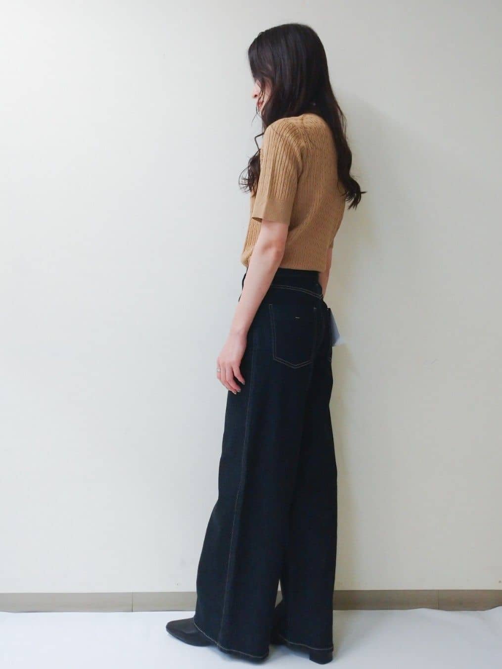yuriさんの「OPAQUE.CLIP｜ケーブルハーフスリーブニット【UVケア／洗濯機OK】《6col／S～LL》」を使ったコーディネート