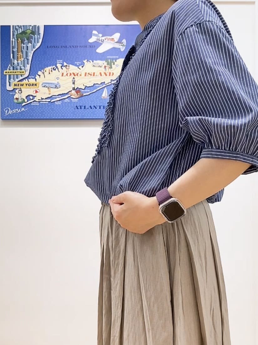 Hamaさんの「Dessin｜【洗える】フリルバンドカラー五分袖ブラウス」を使ったコーディネート