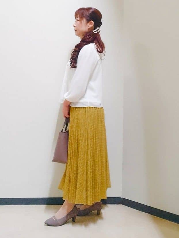 花さんの「Reflect｜【イージーケア】サークルダイヤ柄レースプリーツスカート」を使ったコーディネート