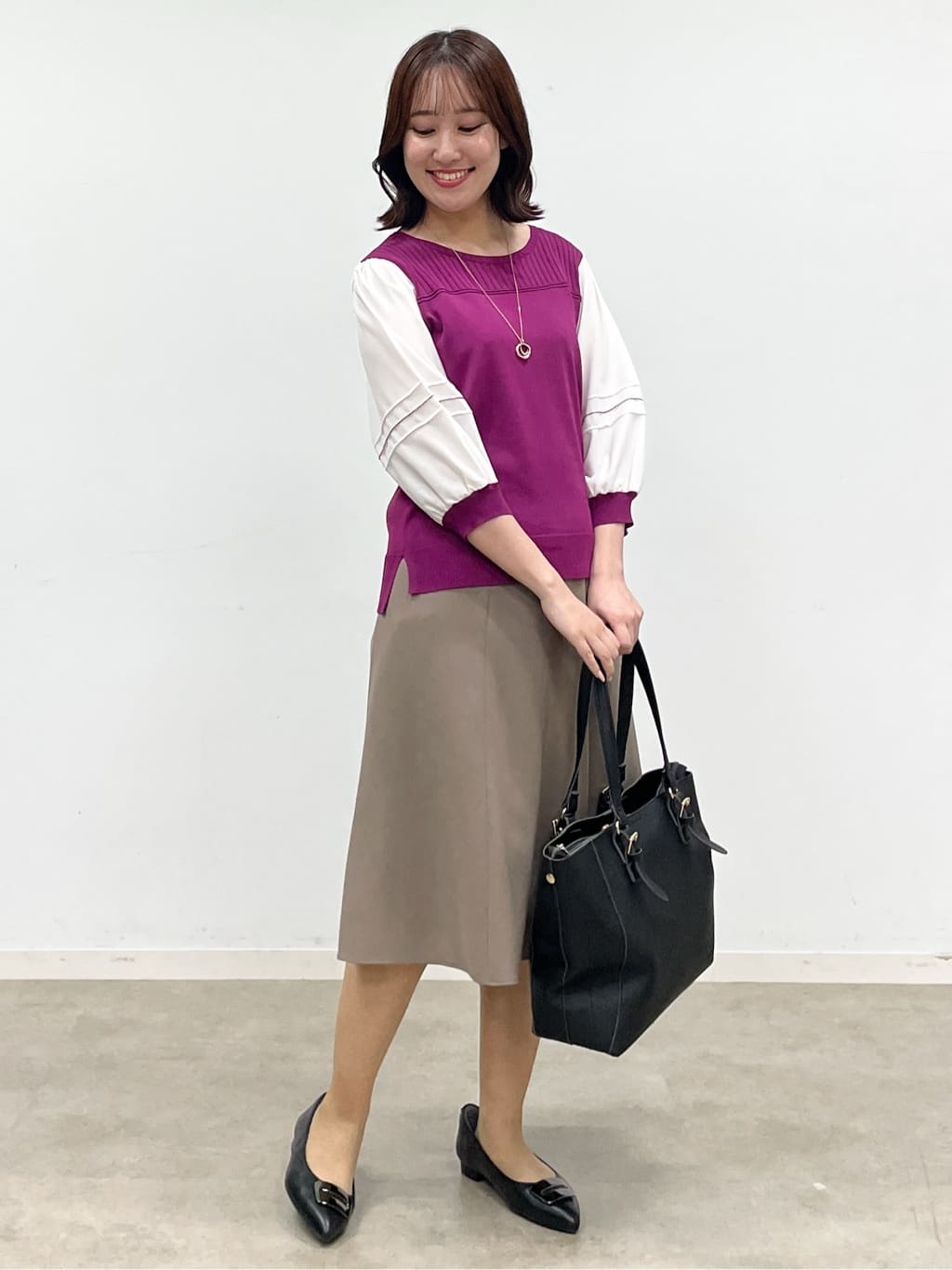 yukariさんの「Reflect｜【WEB先行カラーあり／手洗い可】ジョーゼットスリーブ&times;ニット」を使ったコーディネート