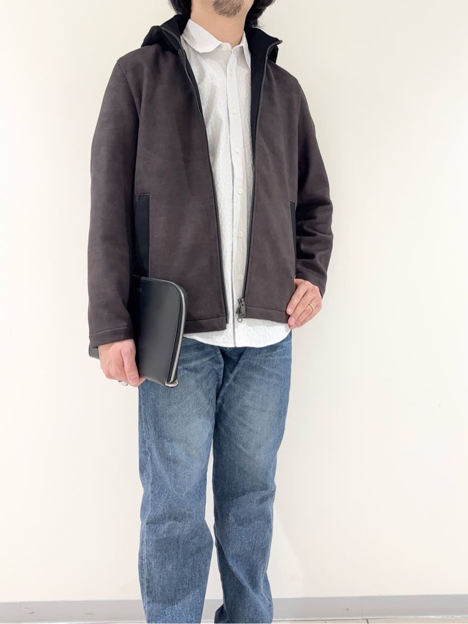 及川さんの「TAKEO KIKUCHI｜【JUST ONE LAYER】ダウンファブリック ジップアップ フード ブルゾン」を使ったコーディネート
