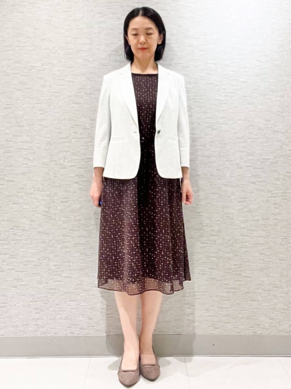 marikoさんの「Reflect｜【WEB先行カラーあり／マシンウォッシュ可／ナローベルト付き】オフボディツイードチェックワンピース」を使ったコーディネート