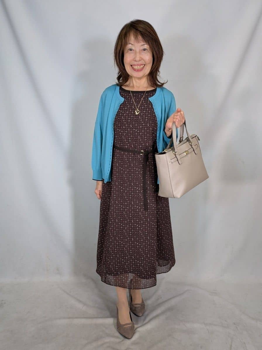 k.kazunoさんの「Reflect｜【WEB先行カラーあり／マシンウォッシュ可／ナローベルト付き】オフボディツイードチェックワンピース」を使ったコーディネート