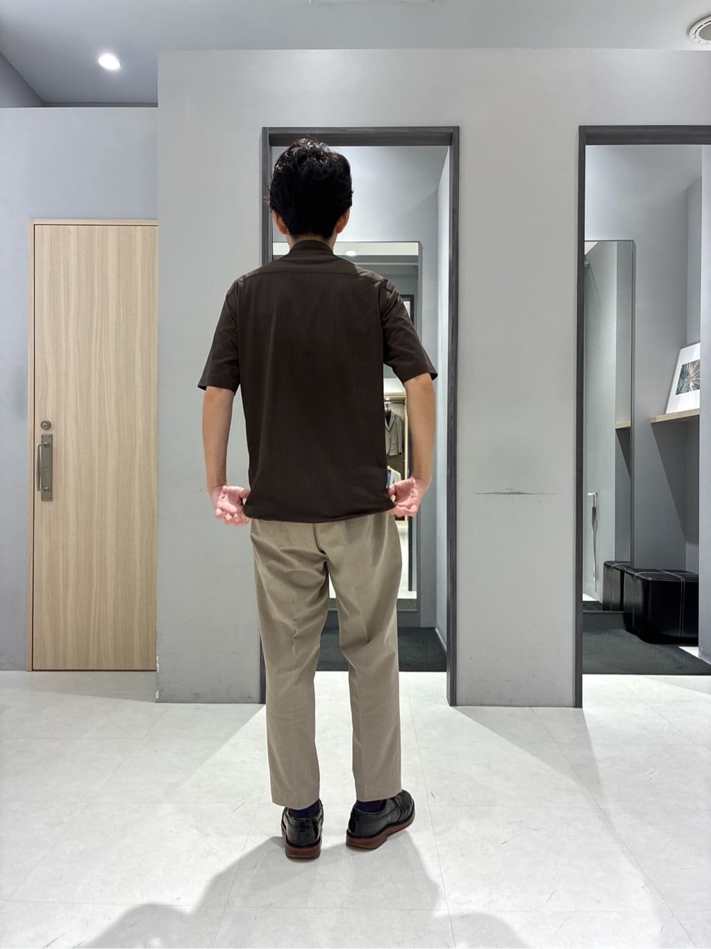 わいずみさんの「TAKEO KIKUCHI｜【COOL CITY WEAR】ストライプジャージ ボタンダウンシャツ /接触冷感」を使ったコーディネート