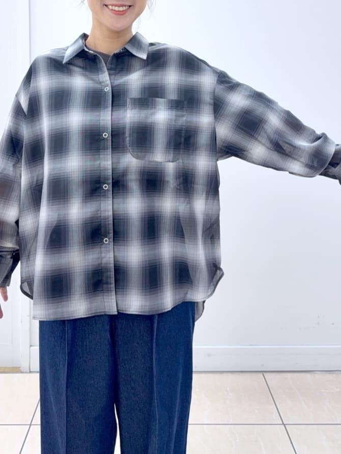 Osawaさんの「Dessin｜【洗える】シアーオンブレーチェックシャツ」を使ったコーディネート