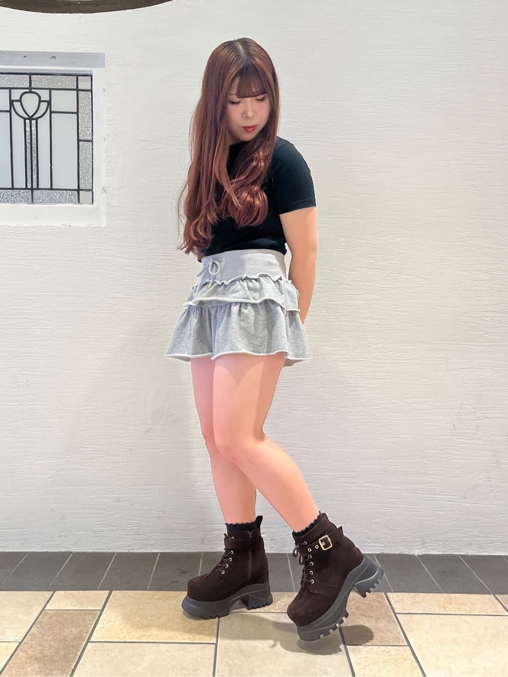Nさんの「ESPERANZA｜レースアップバックル厚底ブーツ」を使ったコーディネート