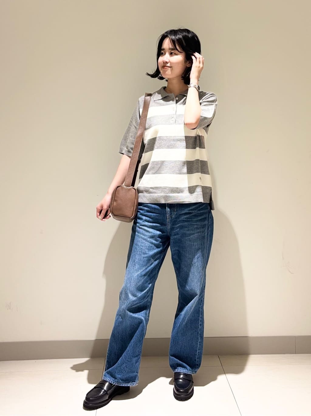 mayuさんの「Dessin｜【ユニセックス/洗える】ボーダーニットポロシャツ」を使ったコーディネート