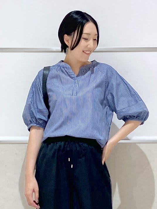 eriko さんの「Dessin｜【セットアップ可/ウエストゴム/洗える】サイドライン入りワイドパンツ」を使ったコーディネート