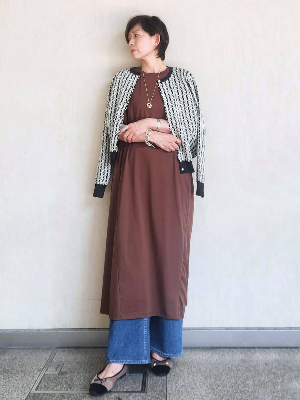 milkyさんの「OPAQUE.CLIP｜カットソーフレアワンピース【接触冷感／洗濯機洗い可】」を使ったコーディネート