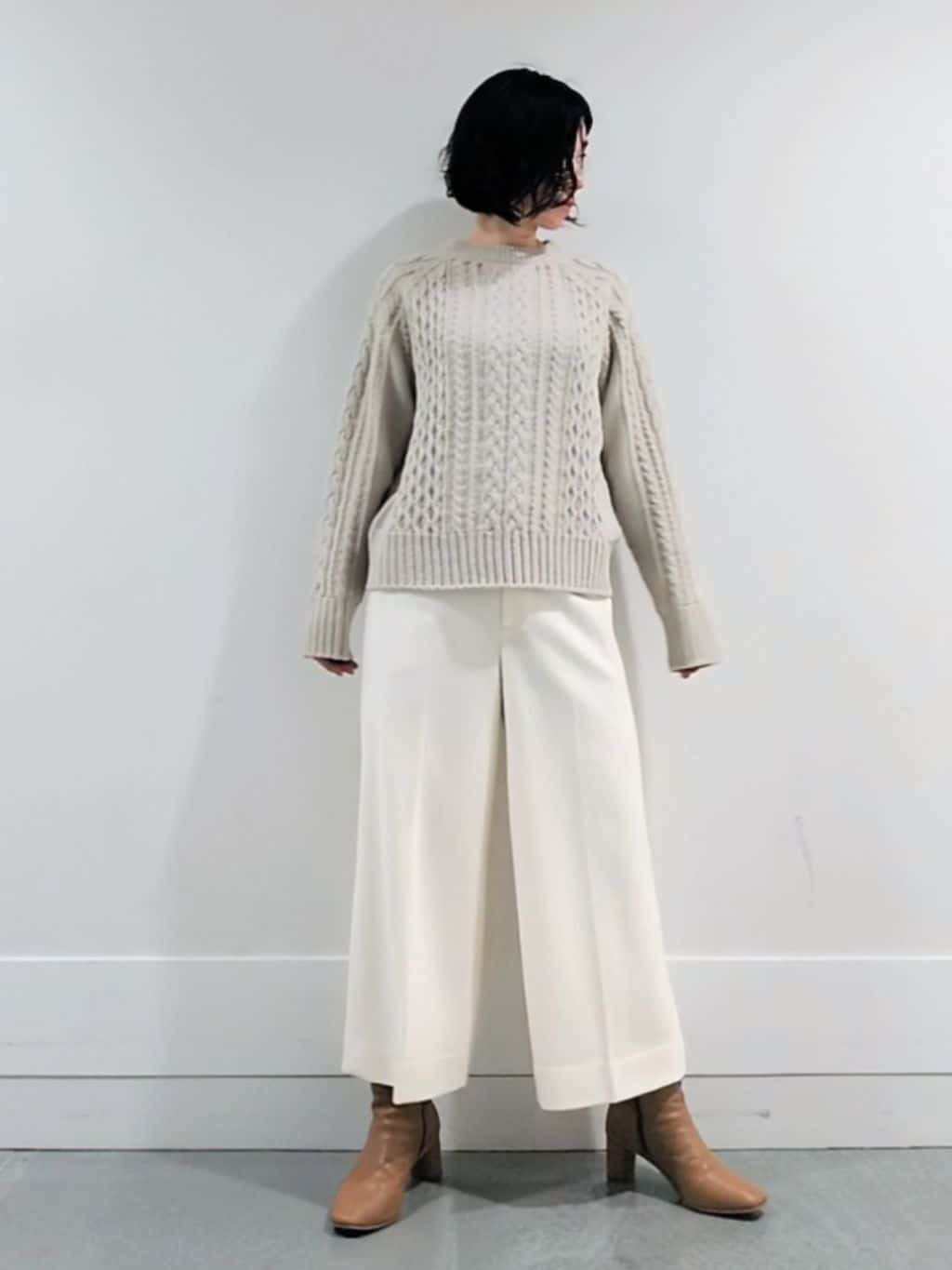 ミズタさんの「UNTITLED｜【洗える】スポンディッシュ ケーブル柄ニット」を使ったコーディネート