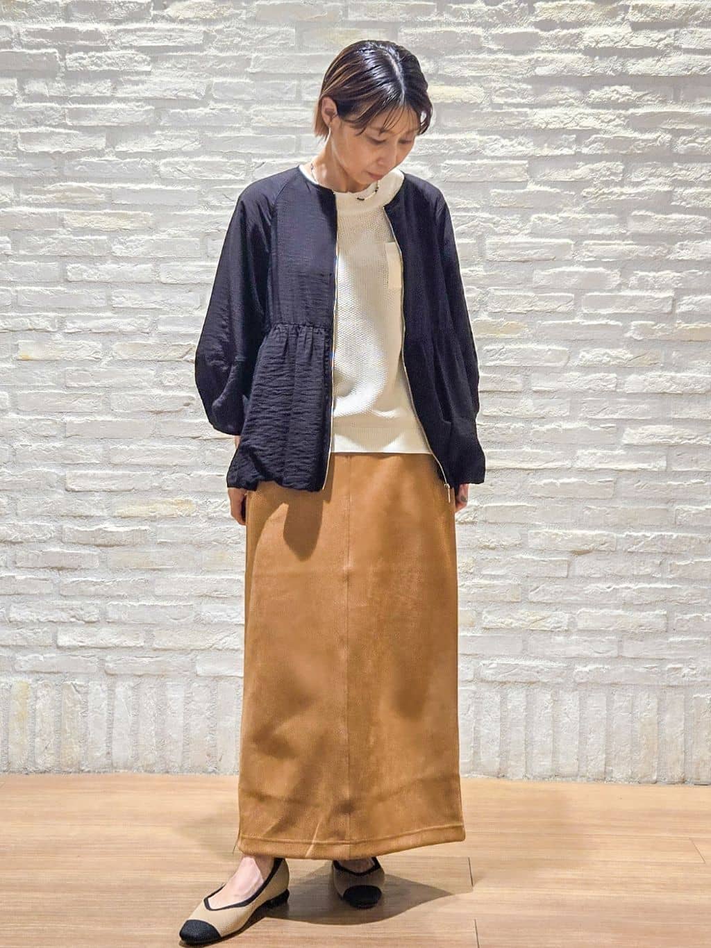 yoshimiさんの「OPAQUE.CLIP｜シアーバルーンペプラムブルゾン【洗える】」を使ったコーディネート