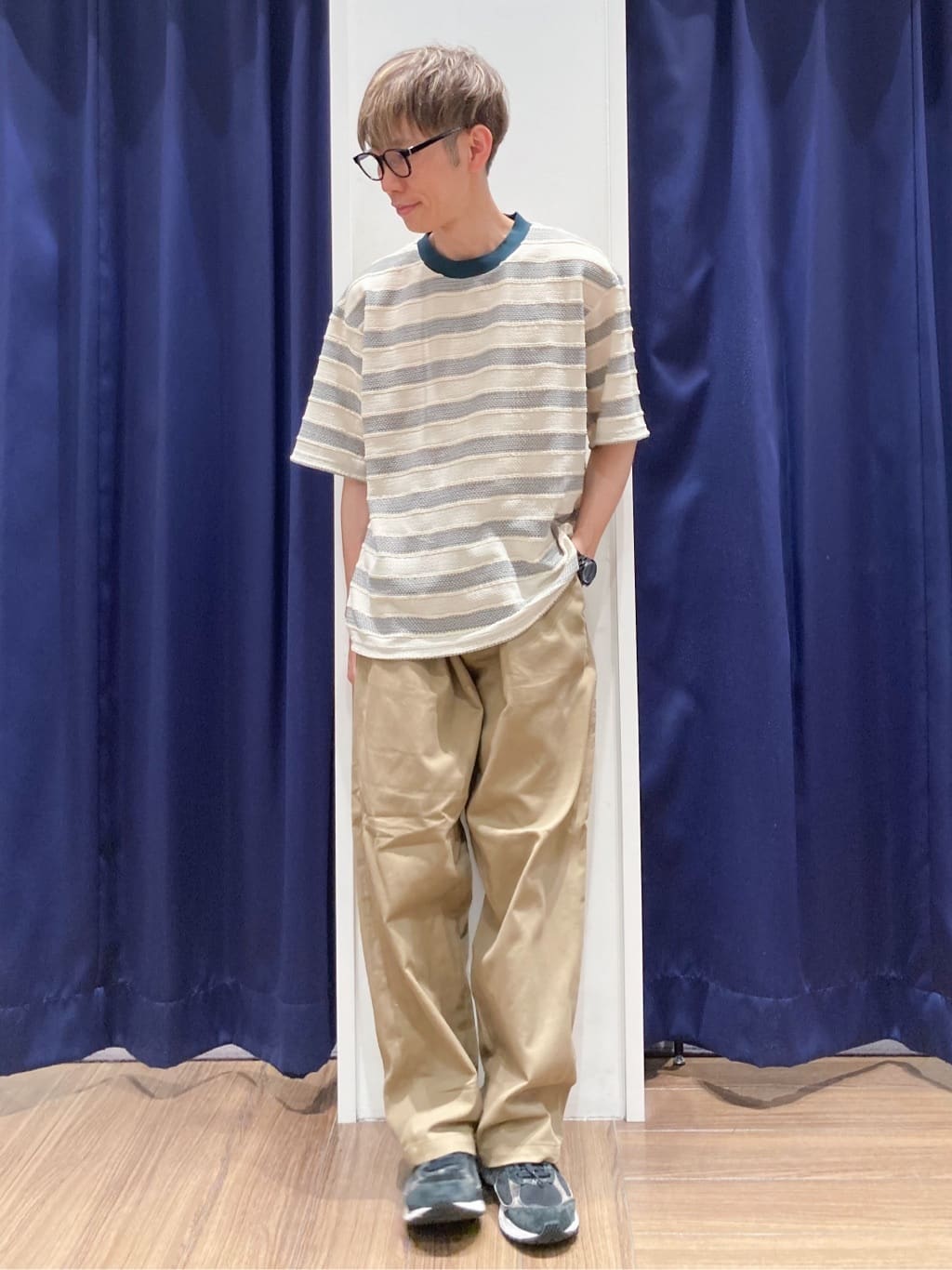 つーじーさんの「THE SHOP TK｜変形ボーダー半袖Tシャツ【洗濯機OK】」を使ったコーディネート