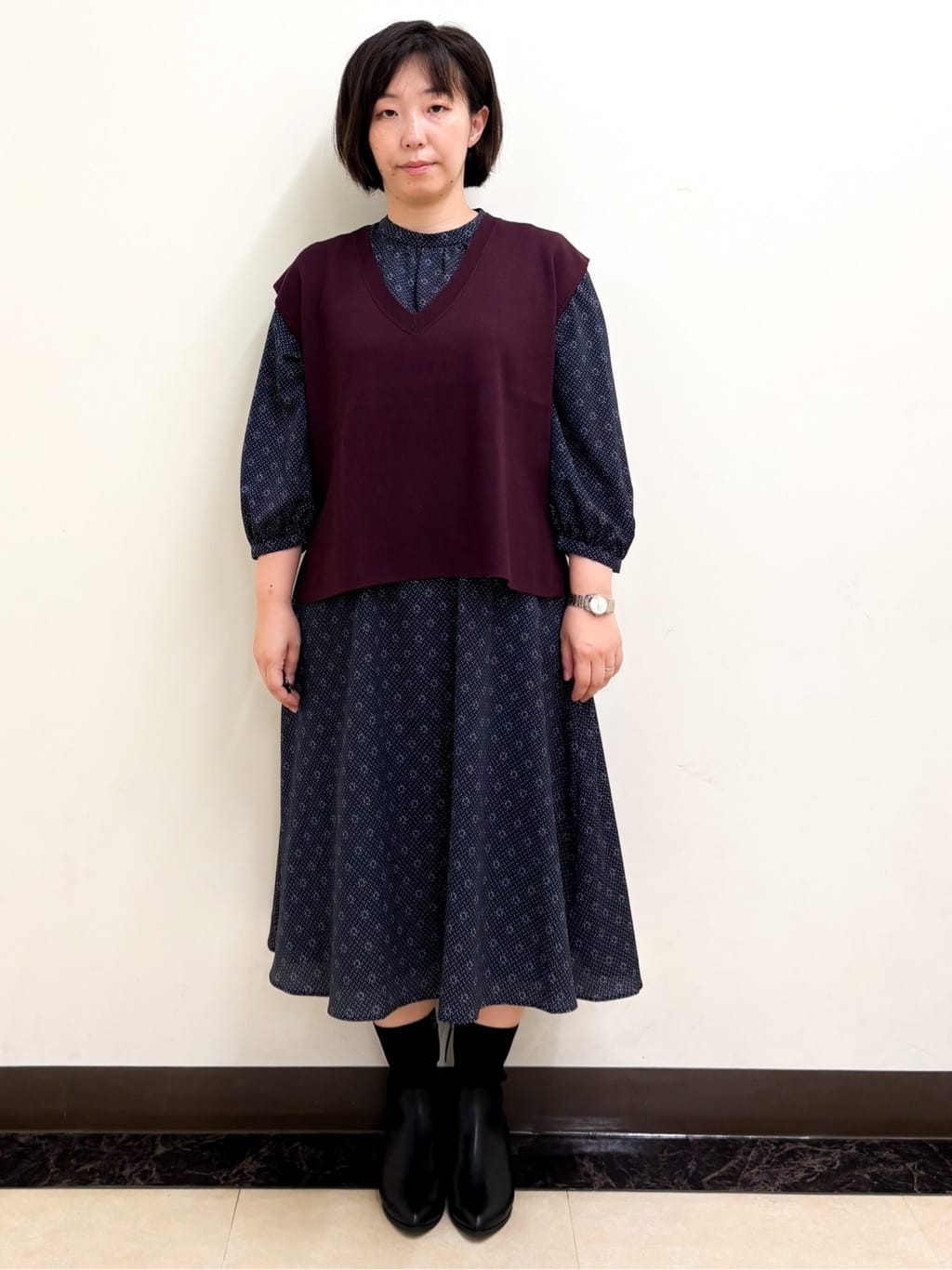 ミヨさんの「Reflect｜【きちんと見え／通勤／セレモニーにおすすめ◎】ドット&times;ダイヤ柄ワンピース」を使ったコーディネート