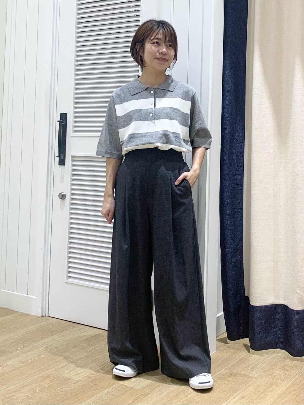 IMARIさんの「Dessin｜【ユニセックス/洗える】ボーダーニットポロシャツ」を使ったコーディネート