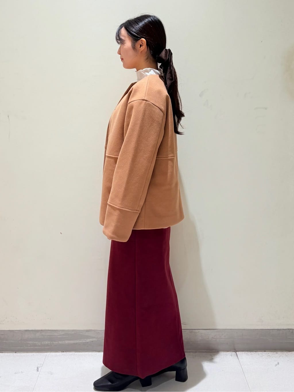 きみさんの「OPAQUE.CLIP｜ウールライクメルトンノーカラーコート【洗濯機洗い可】」を使ったコーディネート