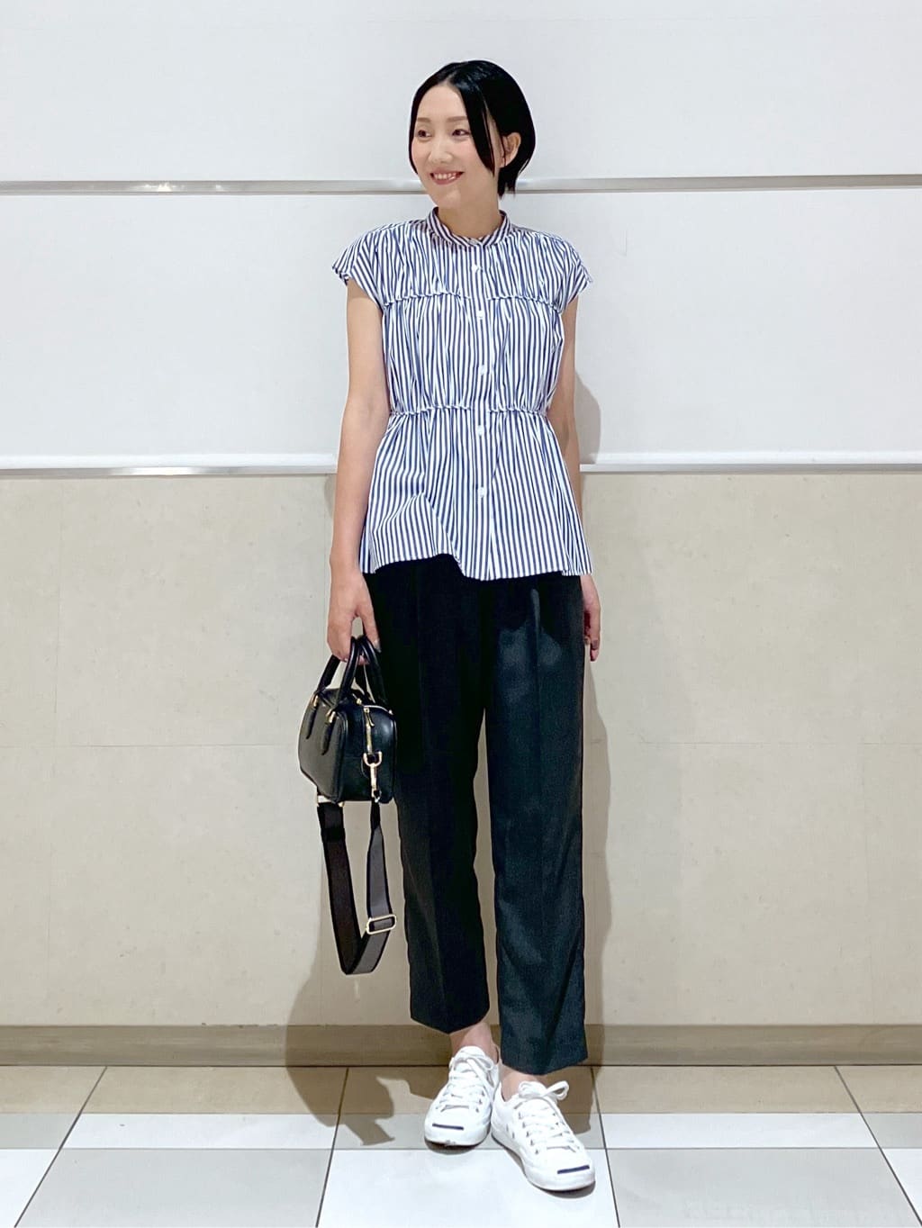 eriko さんの「Dessin｜【洗える】ストライプ柄ギャザーブラウス」を使ったコーディネート