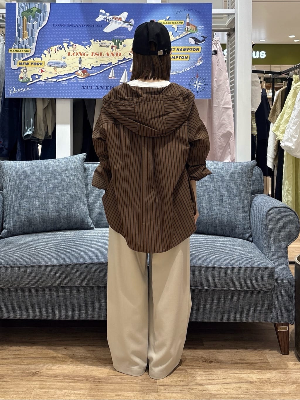 risaさんの「Dessin｜【洗える】ストライプフードブラウス」を使ったコーディネート