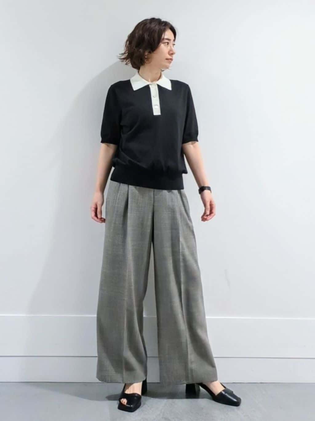 ミズタさんの「UNTITLED｜【トレンド/きれいめ】5分袖ポロニット」を使ったコーディネート
