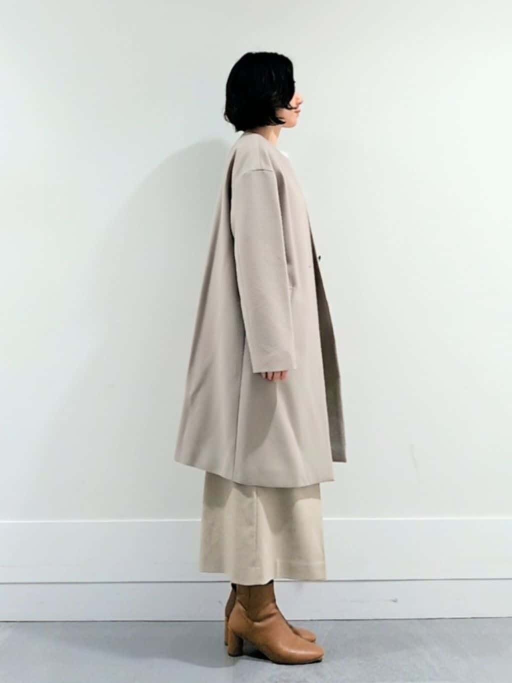 ミズタさんの「UNTITLED｜【日本製／通勤／フォーマル】カシミヤ混ノーカラーコート」を使ったコーディネート