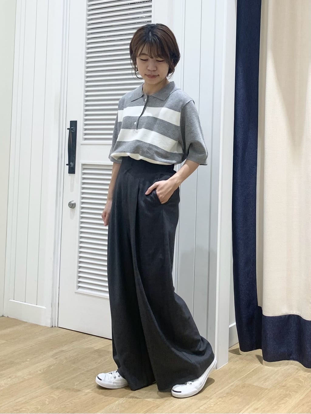 IMARIさんの「Dessin｜【ユニセックス/洗える】ボーダーニットポロシャツ」を使ったコーディネート