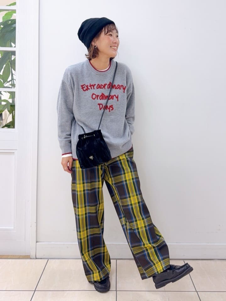 Osawaさんの「Dessin｜【洗える】ペイント風刺繍入り配色ラインニット」を使ったコーディネート
