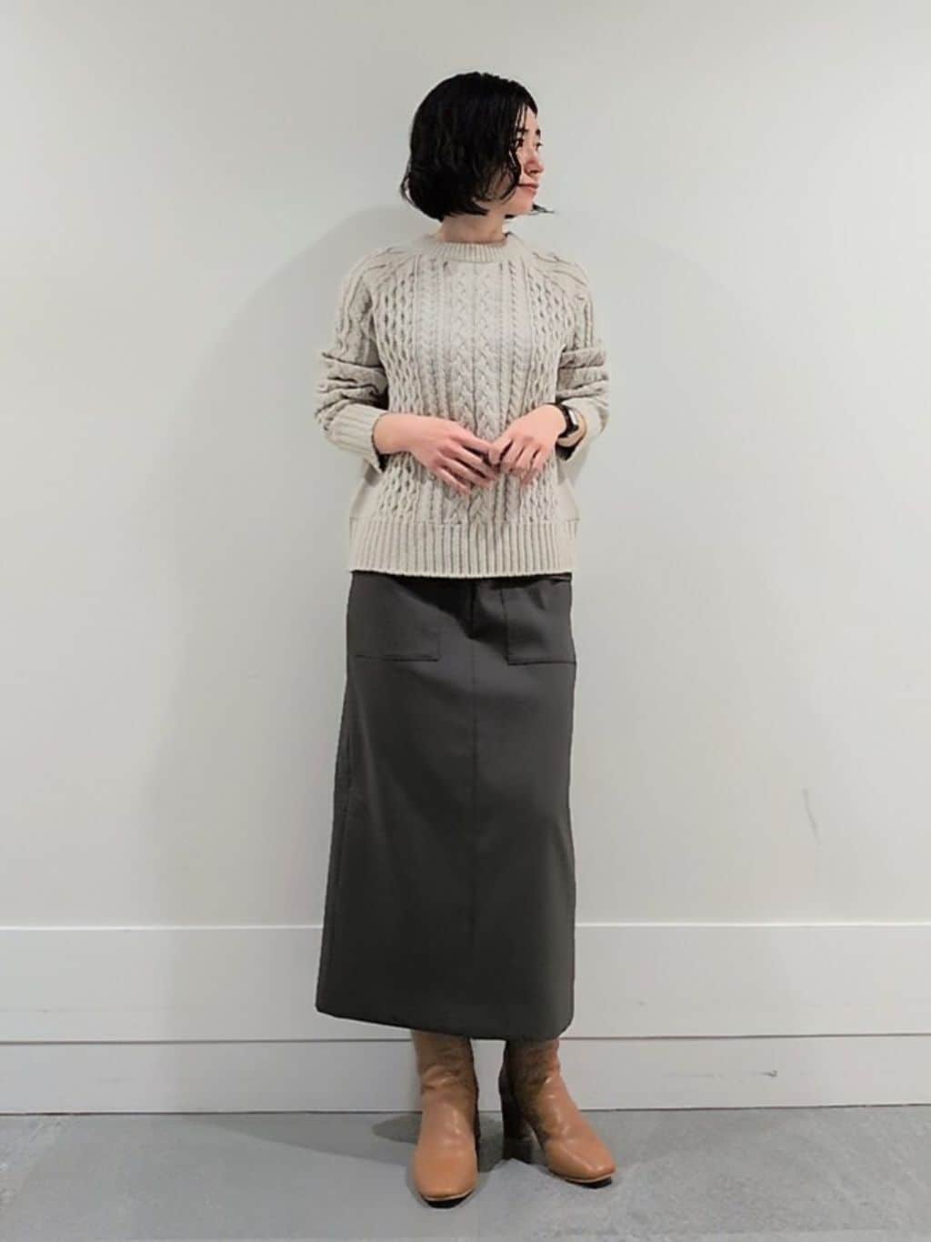 ミズタさんの「UNTITLED｜【洗える】スポンディッシュ ケーブル柄ニット」を使ったコーディネート