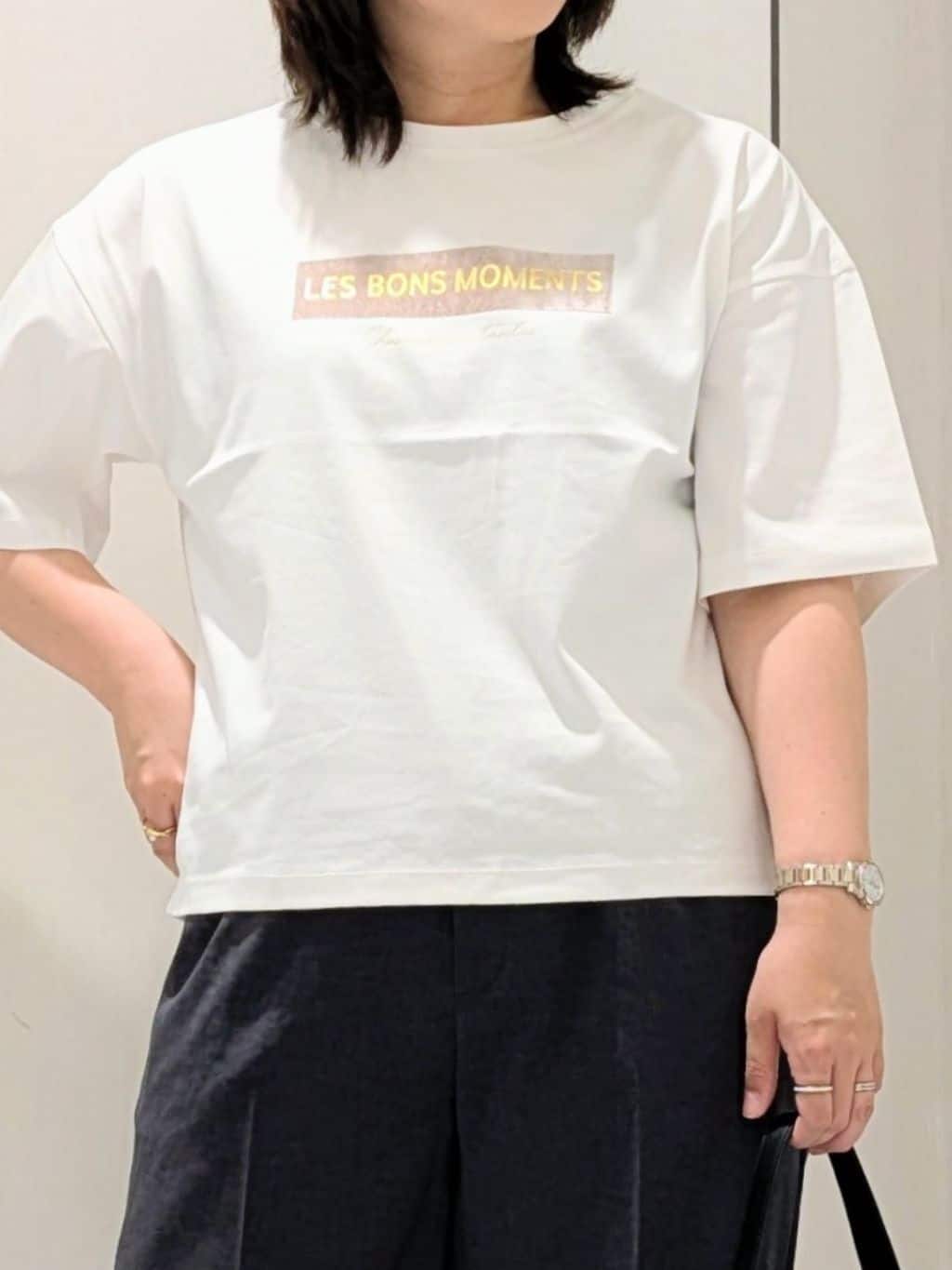 Onumaさんの「UNTITLED｜【コットン100/ゆったり/ショート丈/洗える】ベロアロゴTシャツ」を使ったコーディネート