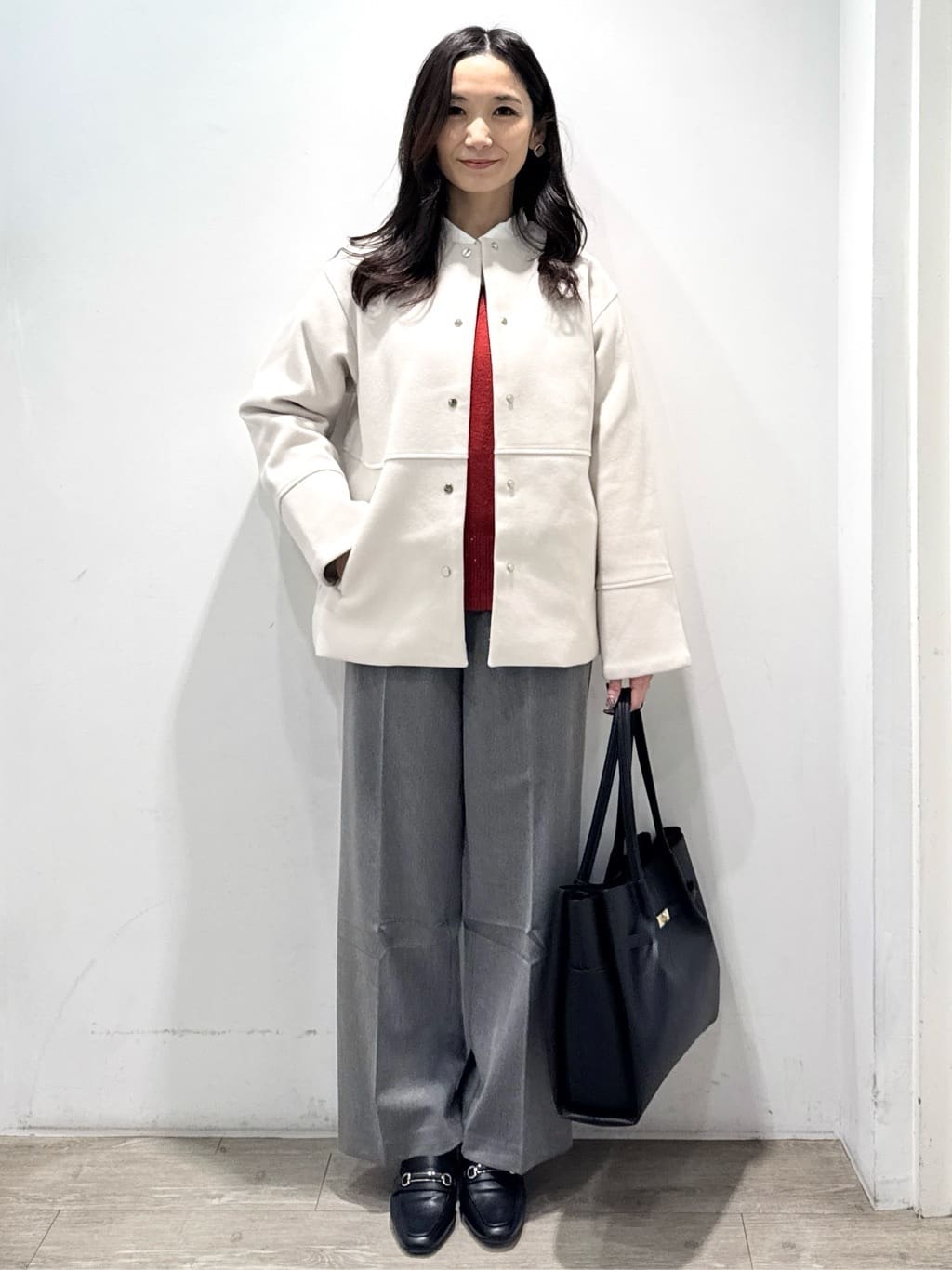 yuicciさんの「OPAQUE.CLIP｜ウールライクメルトンノーカラーコート【洗濯機洗い可】」を使ったコーディネート