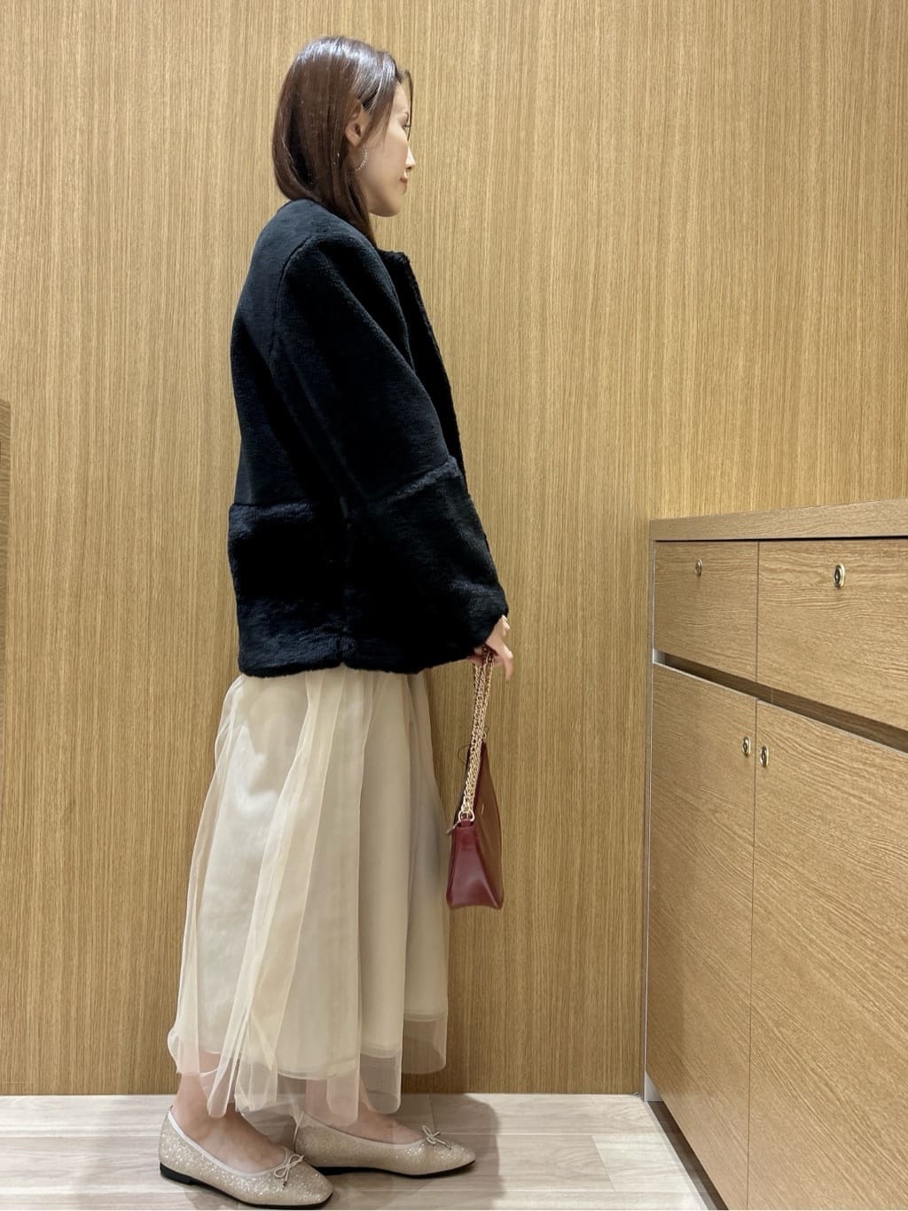 maiさんの「OPAQUE.CLIP｜フェイクボア切替ショートコート」を使ったコーディネート
